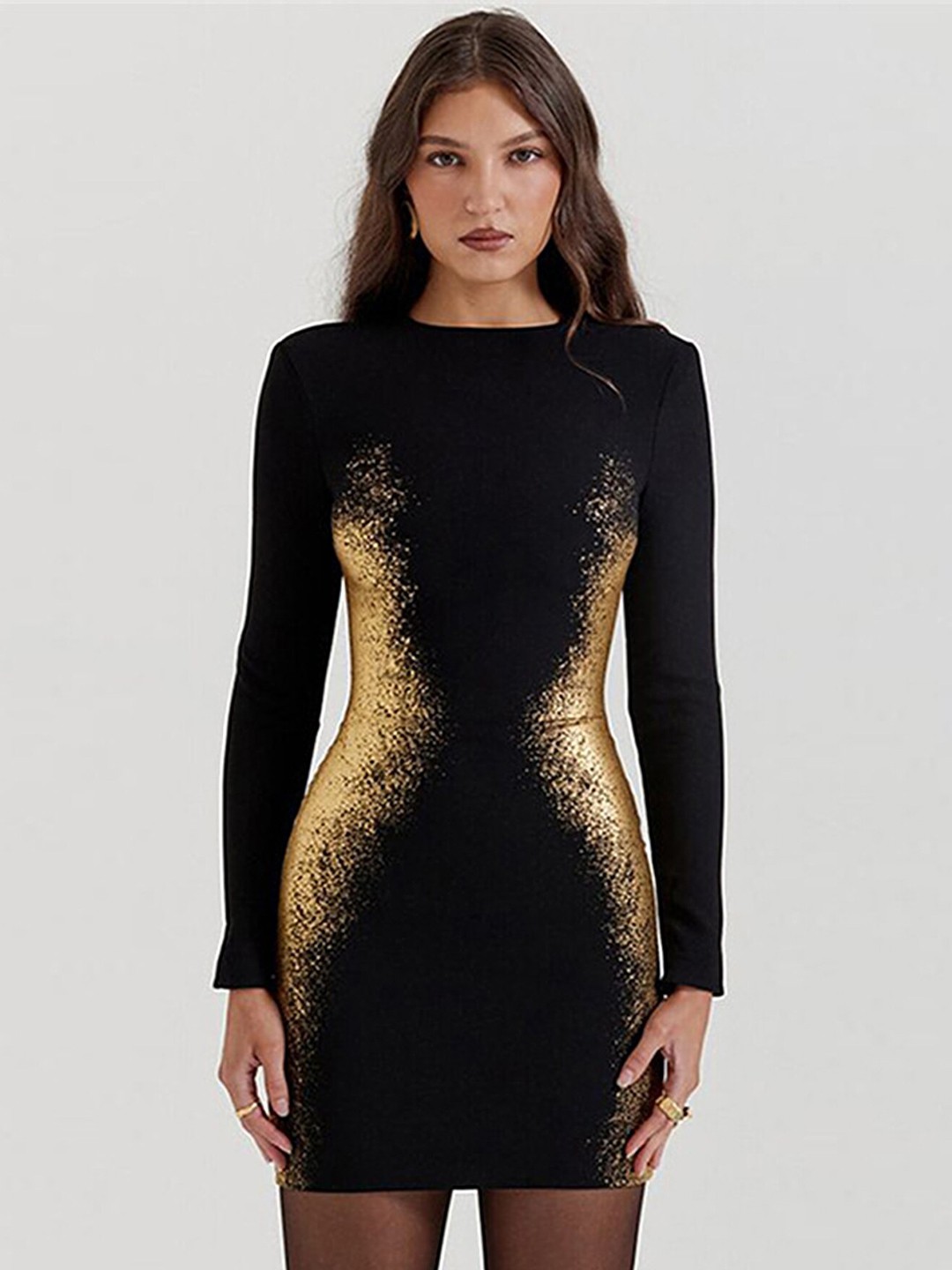 

LULU & SKY Contrasted Printed Bodycon Mini Dress, Black