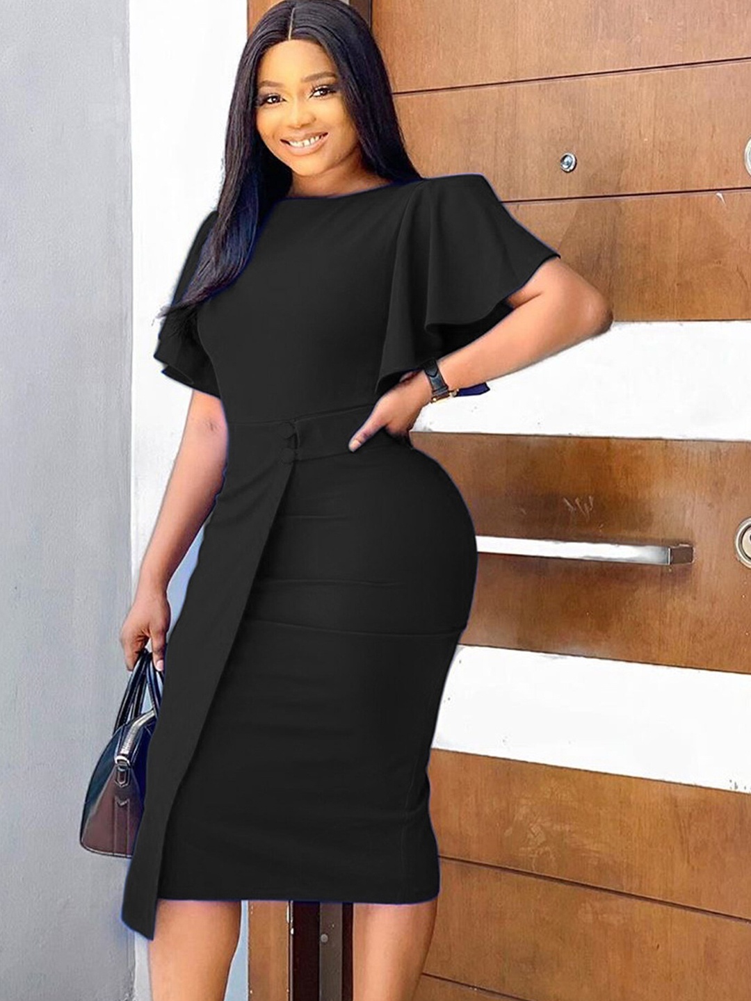 

LULU & SKY Flutter Sleeve Sheath Dress, Black