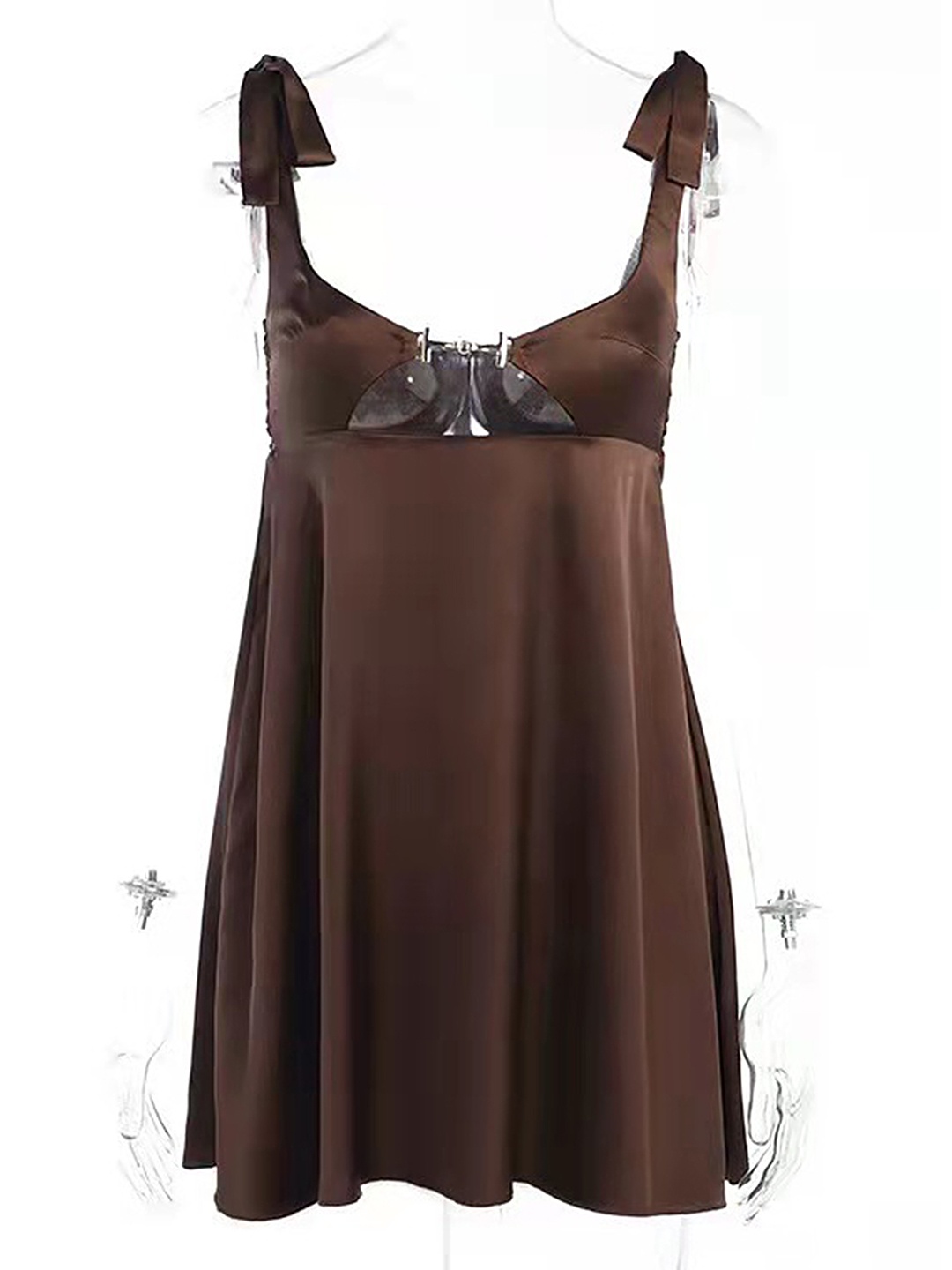 

LULU & SKY Shoulder Straps Cut Out Detail A-Line Dress, Brown