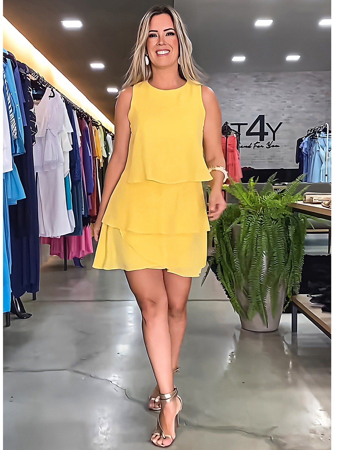 

LULU & SKY Sleeveless Tiered A-Line Dress, Yellow