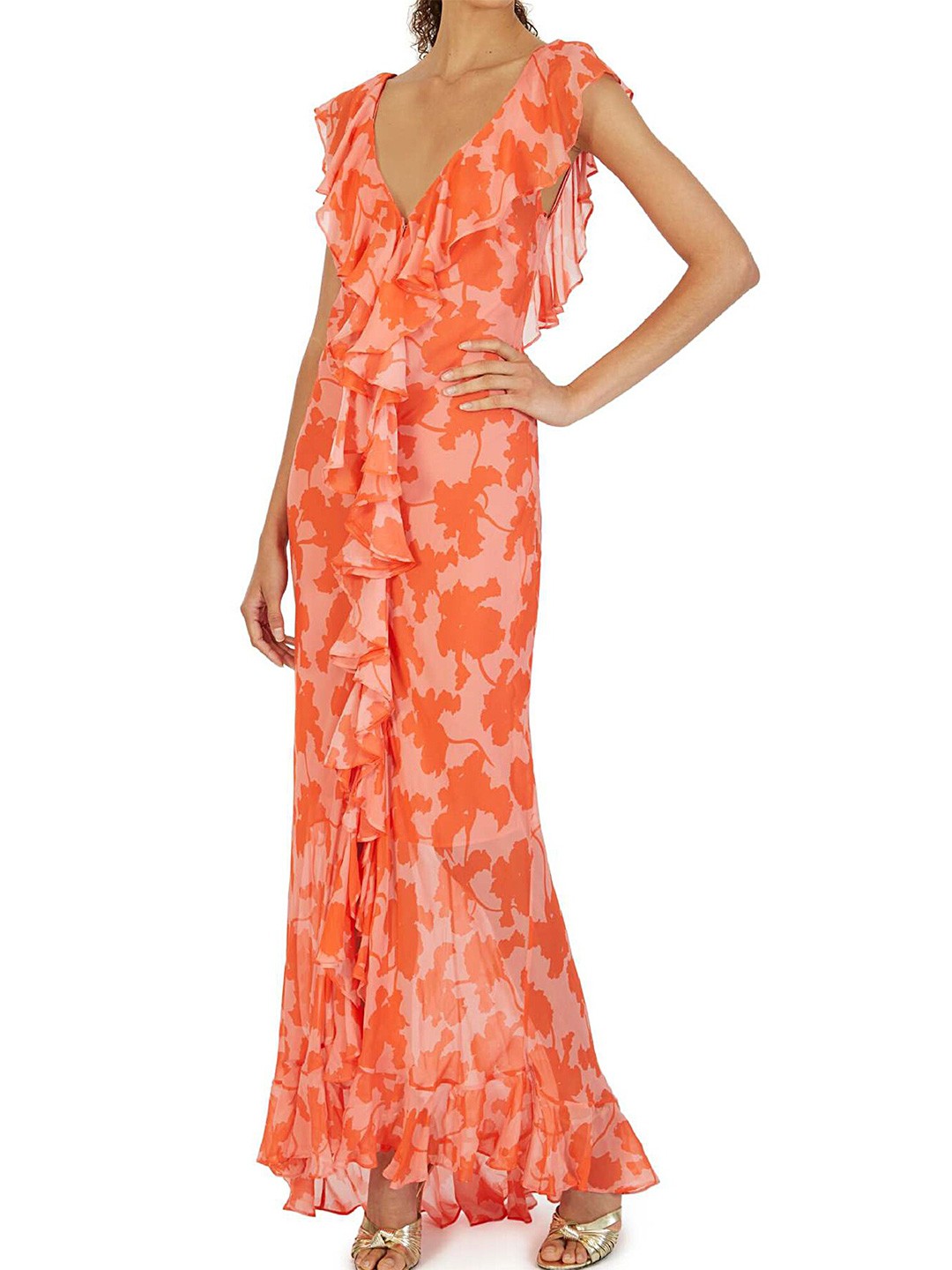 

LULU & SKY Floral Printed Flutter Sleeve Maxi Dress, Pink