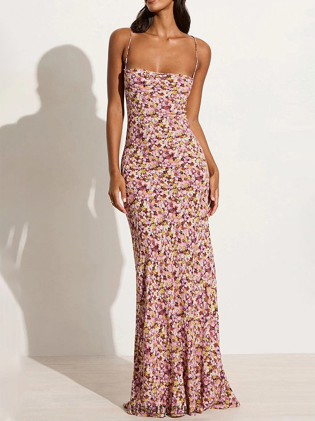 

LULU & SKY Floral Printed Shoulder Straps Maxi Dress, Purple