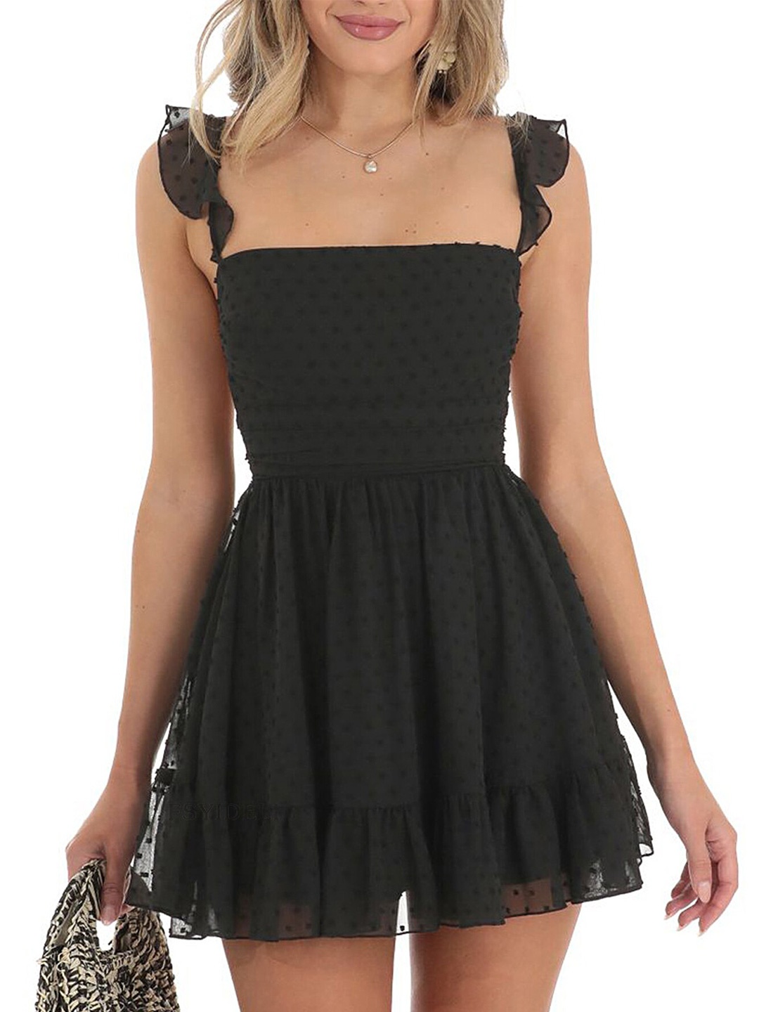 

LULU & SKY Square Neck Fit & Flare Mini Dress, Black