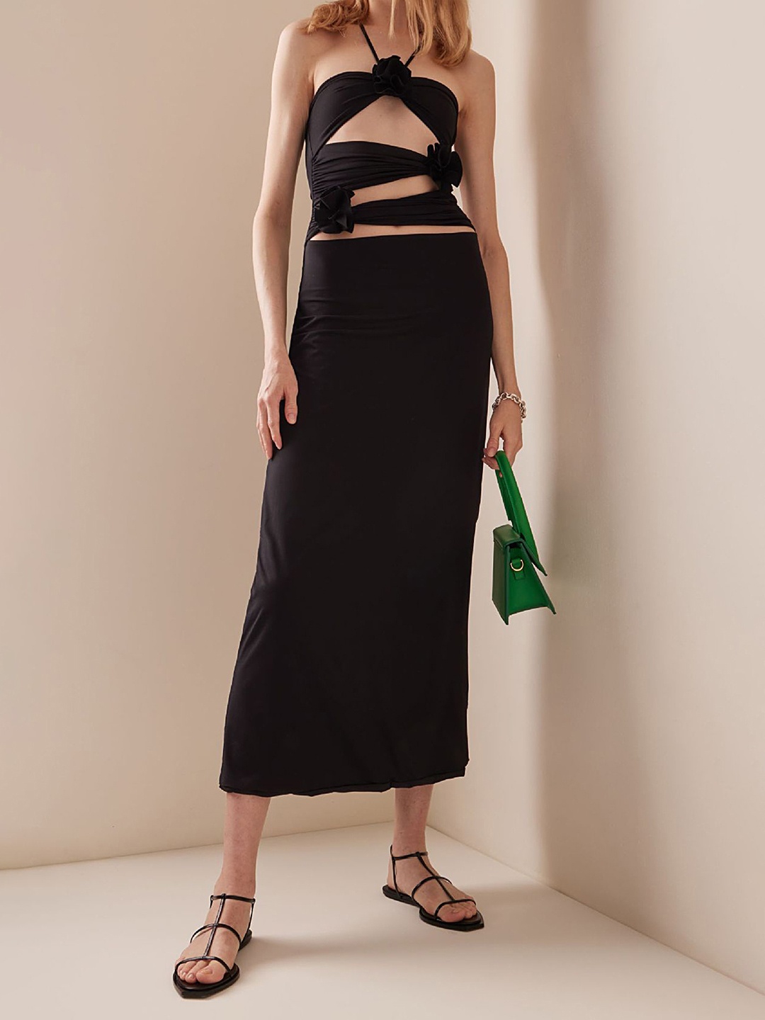 

LULU & SKY Cut-Out Neck Halter Neck A-Line Midi Dress, Black