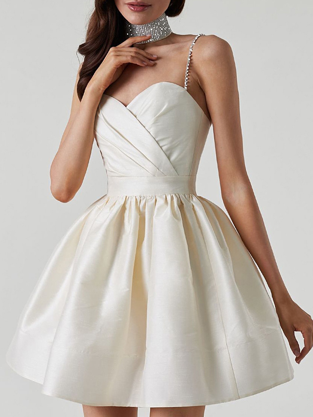 

LULU & SKY Shoulder Straps Gathered Detail Fit & Flare Mini Dress, White
