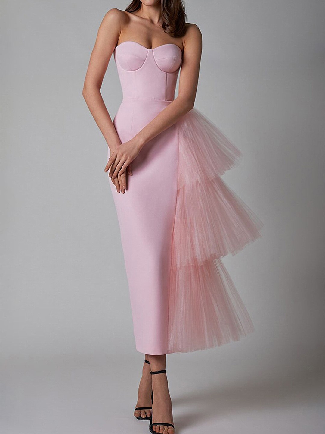 

LULU & SKY Maxi Ruffles Bodycon Dress, Pink