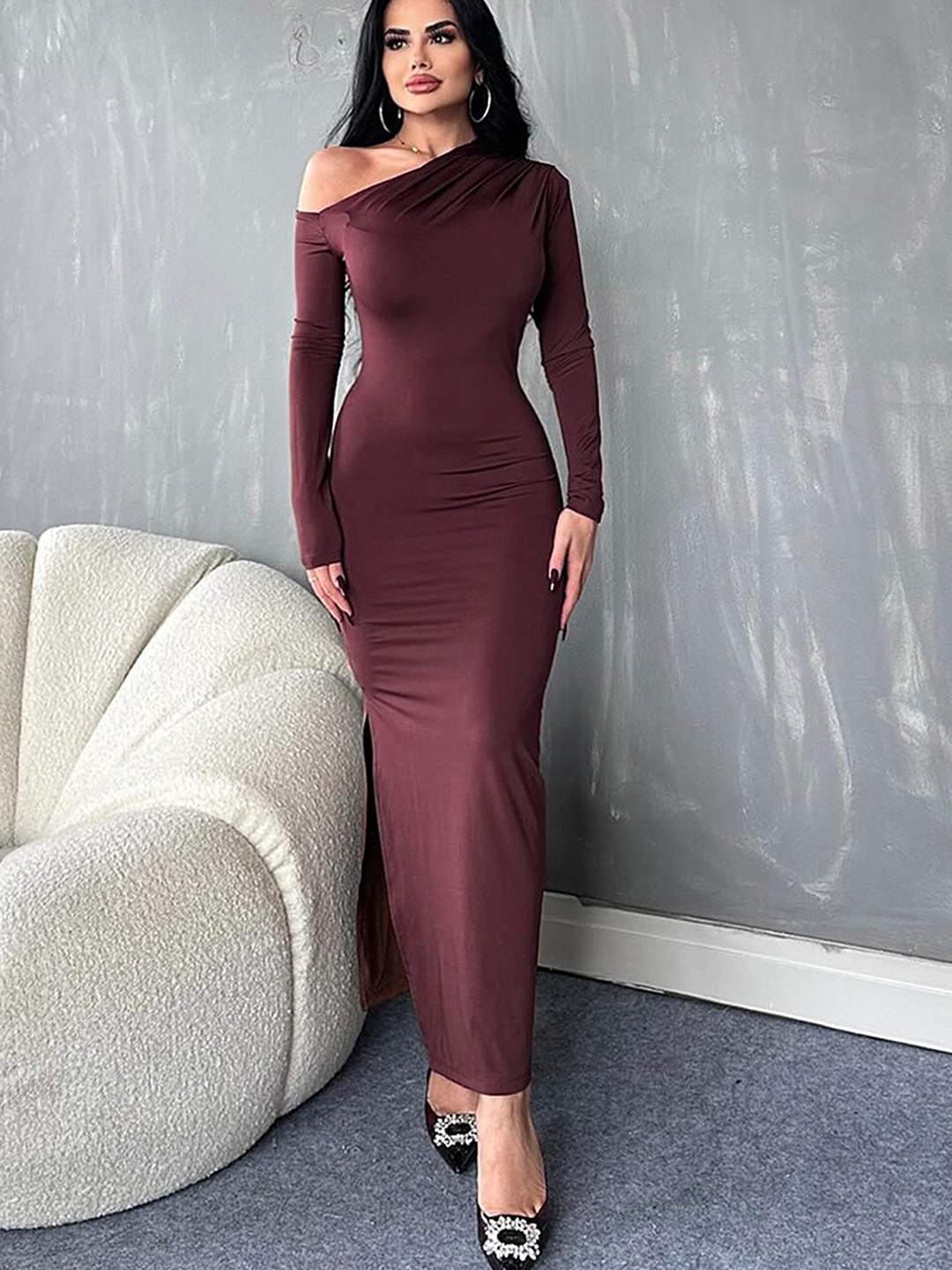 

LULU & SKY One Shoulder Maxi Dress, Burgundy