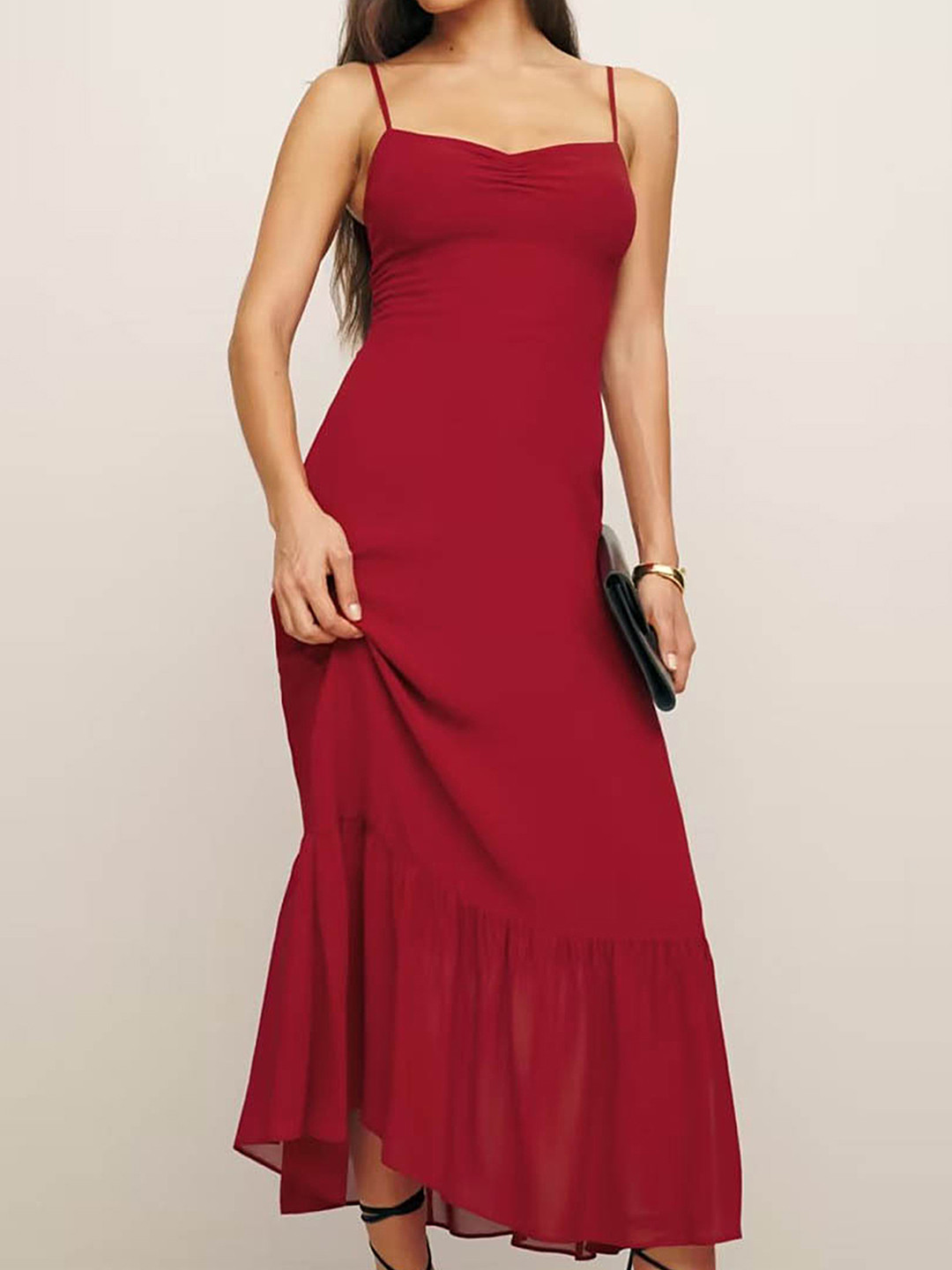 

LULU & SKY Claret Spaghetti Strap A line Maxi Dress, Burgundy