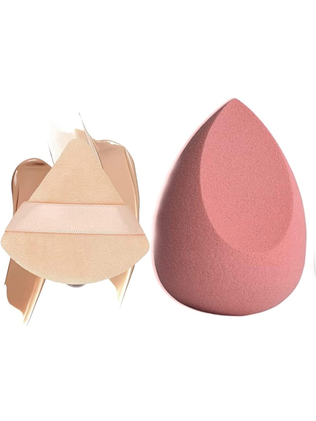 

FEELHIGH Set Of 2 Makeup Blender Sponges & Tringle Puff, Pink