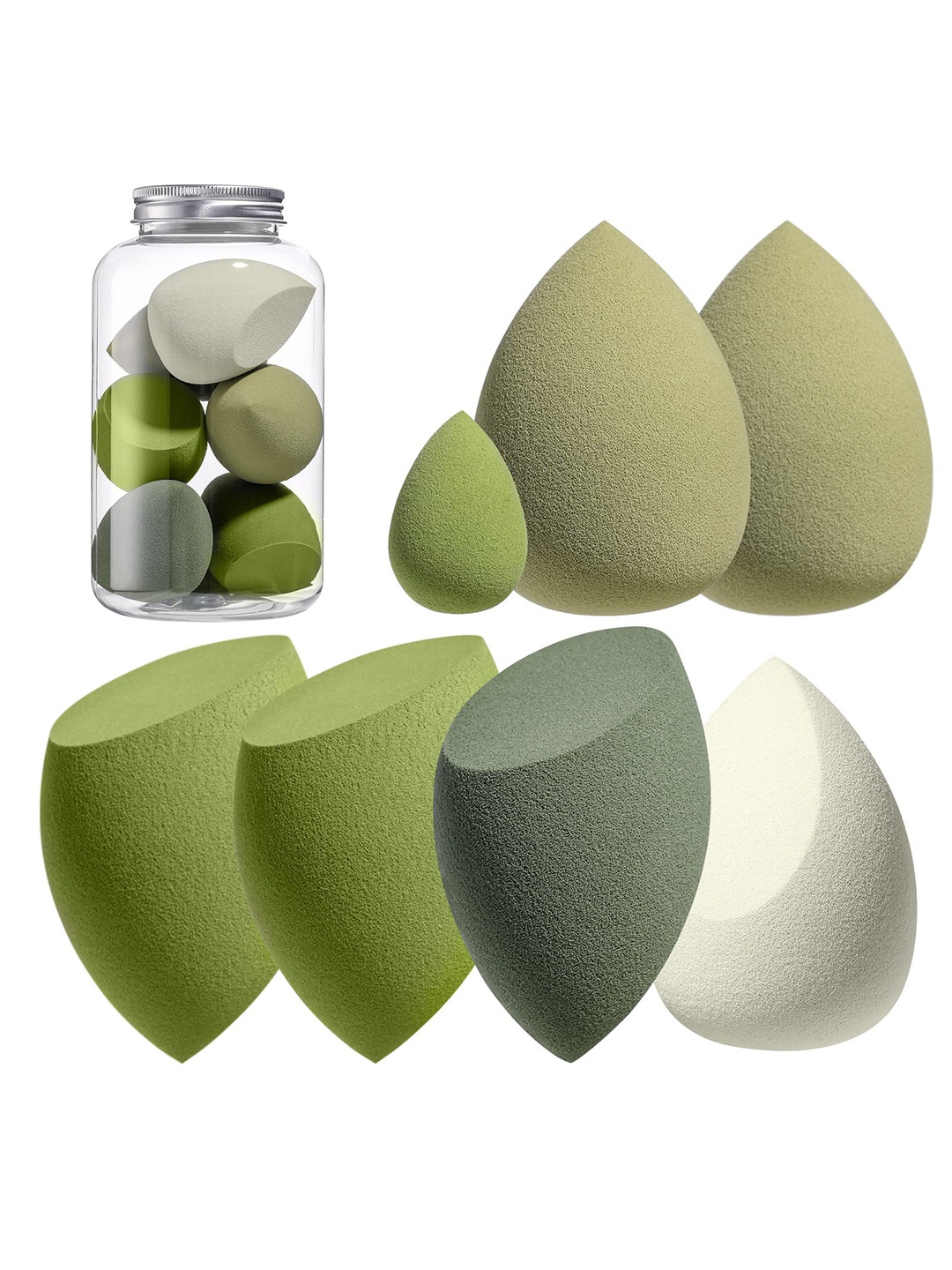 

FEELHIGH Set Of 7 Makeup Blender Sponges With Mini Sponge, Green