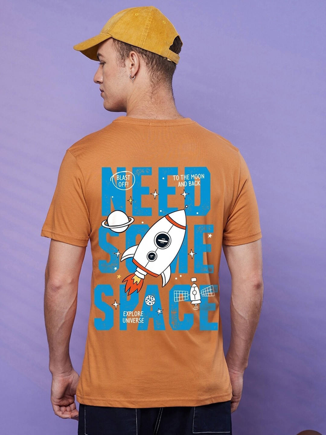 

Bewakoof Space X Graphic Printed Pure Cotton T-shirt, Orange