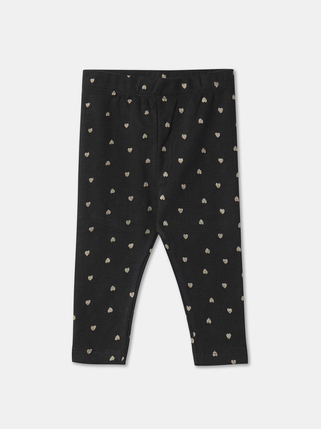 

R&B Girls Heart Shape Printed Cotton Ankle-Length Leggings, Black