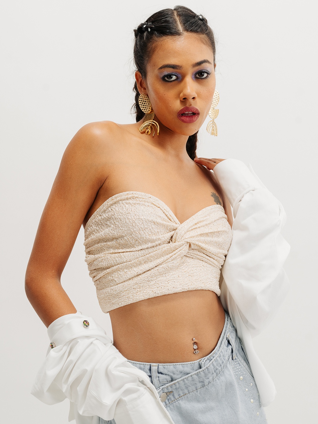 

FREAKINS Textured Tube Crop Top, White