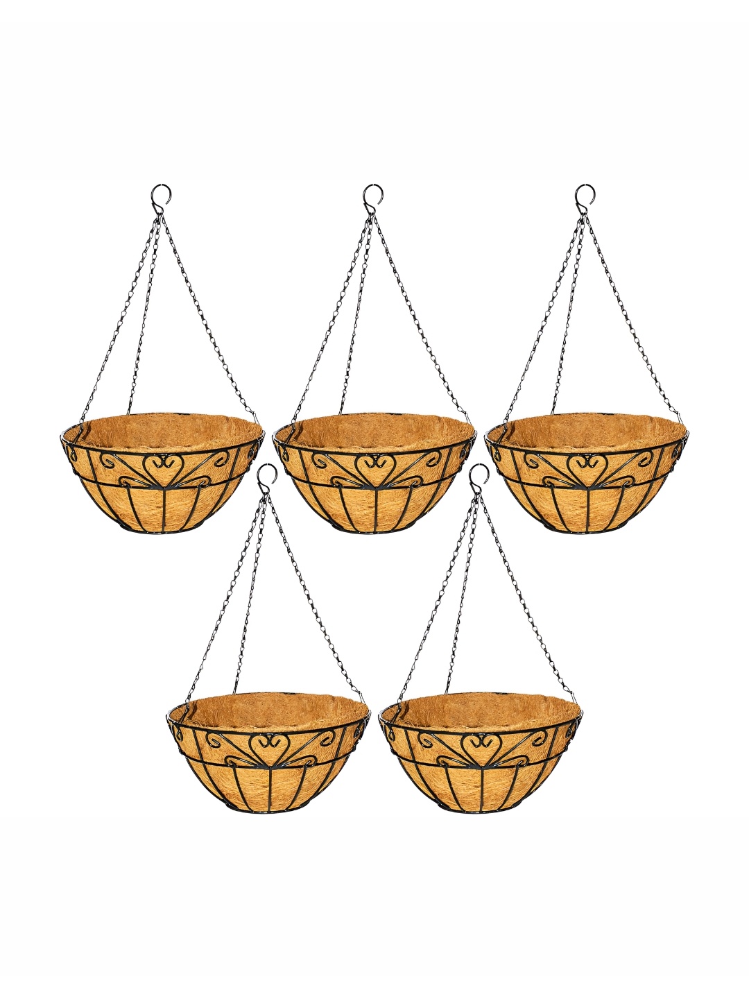 

Garden Deco Black & Brown 5 Pieces Hanging Basket Planters With Metal Hanging Chain