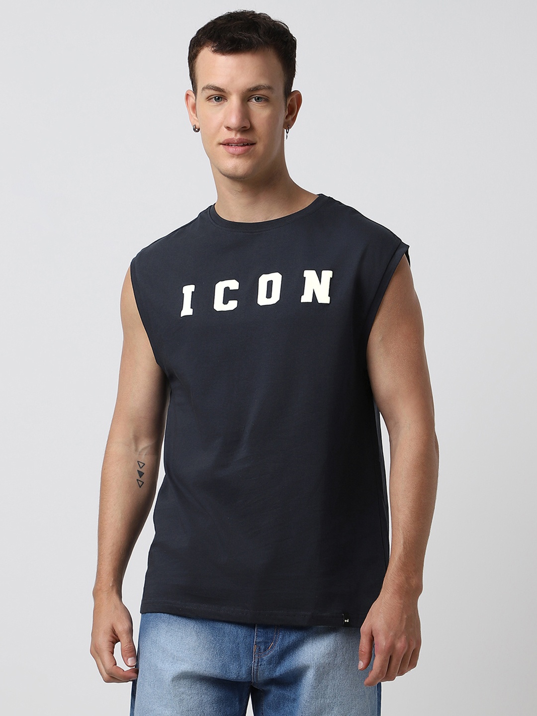 

Bewakoof Icon Printed Pure Cotton Sleeveless Innerwear Vests, Blue