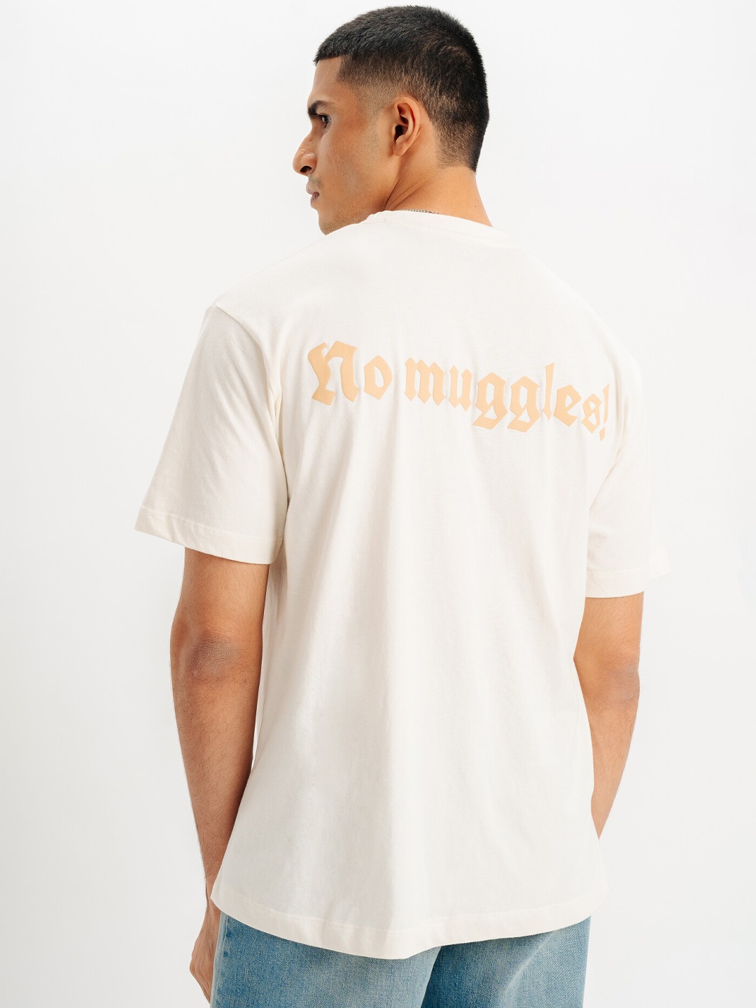 FREAKINS Men Typography Applique Oversized T-shirt, White