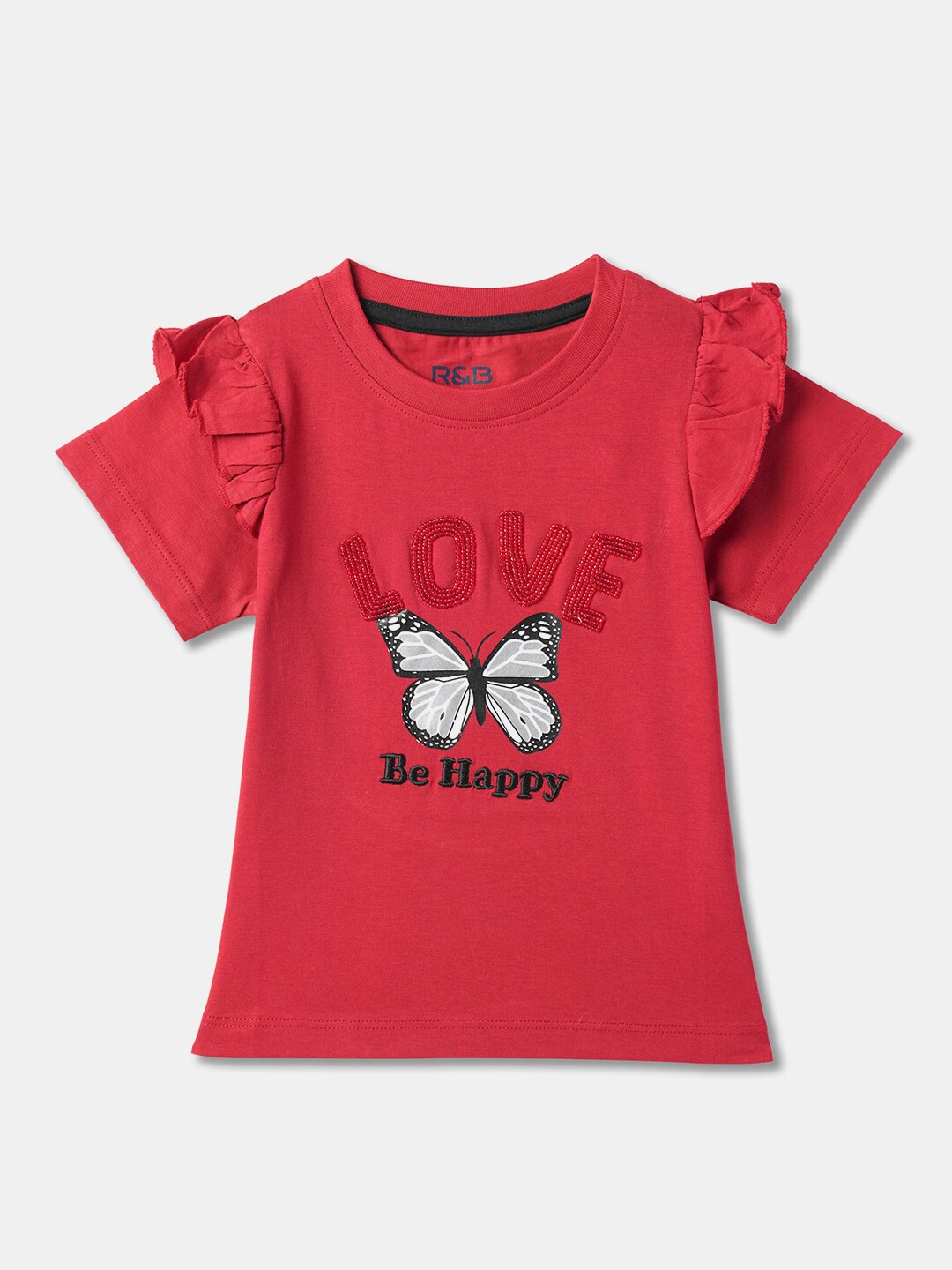 

R&B Girls Graphic Printed Cotton Top, Red