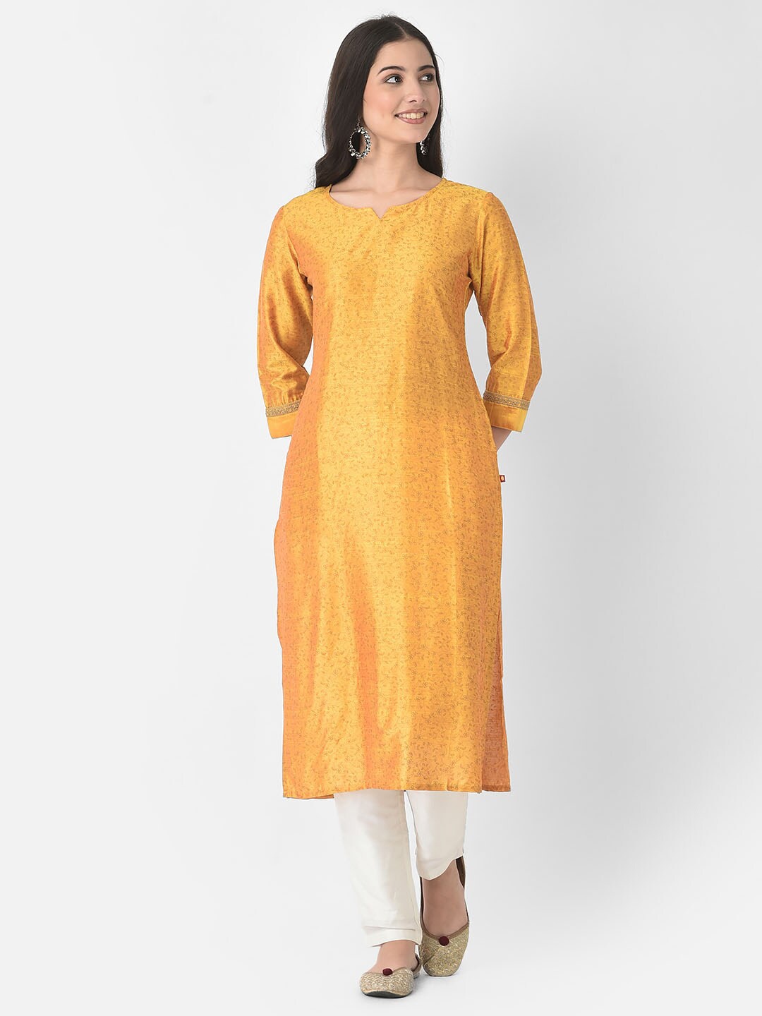 

Span Floral Printed Straight Cotton Kurta, Yellow