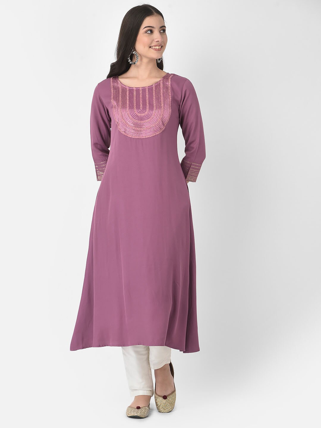 

Span Floral Embroidered Thread Work Straight Kurta, Purple