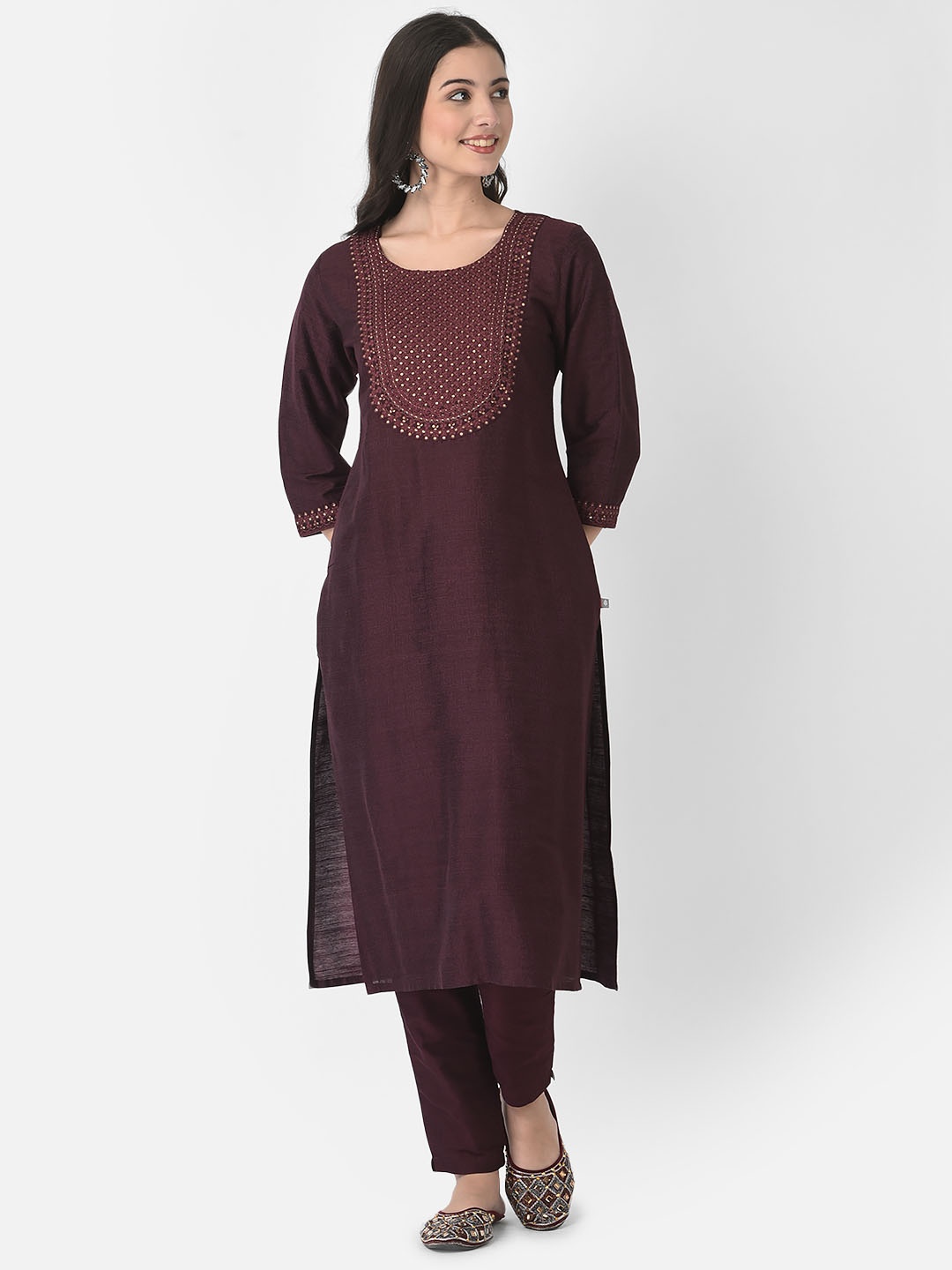 

Span Ethnic Motif Yoke Design Straight Kurta, Purple