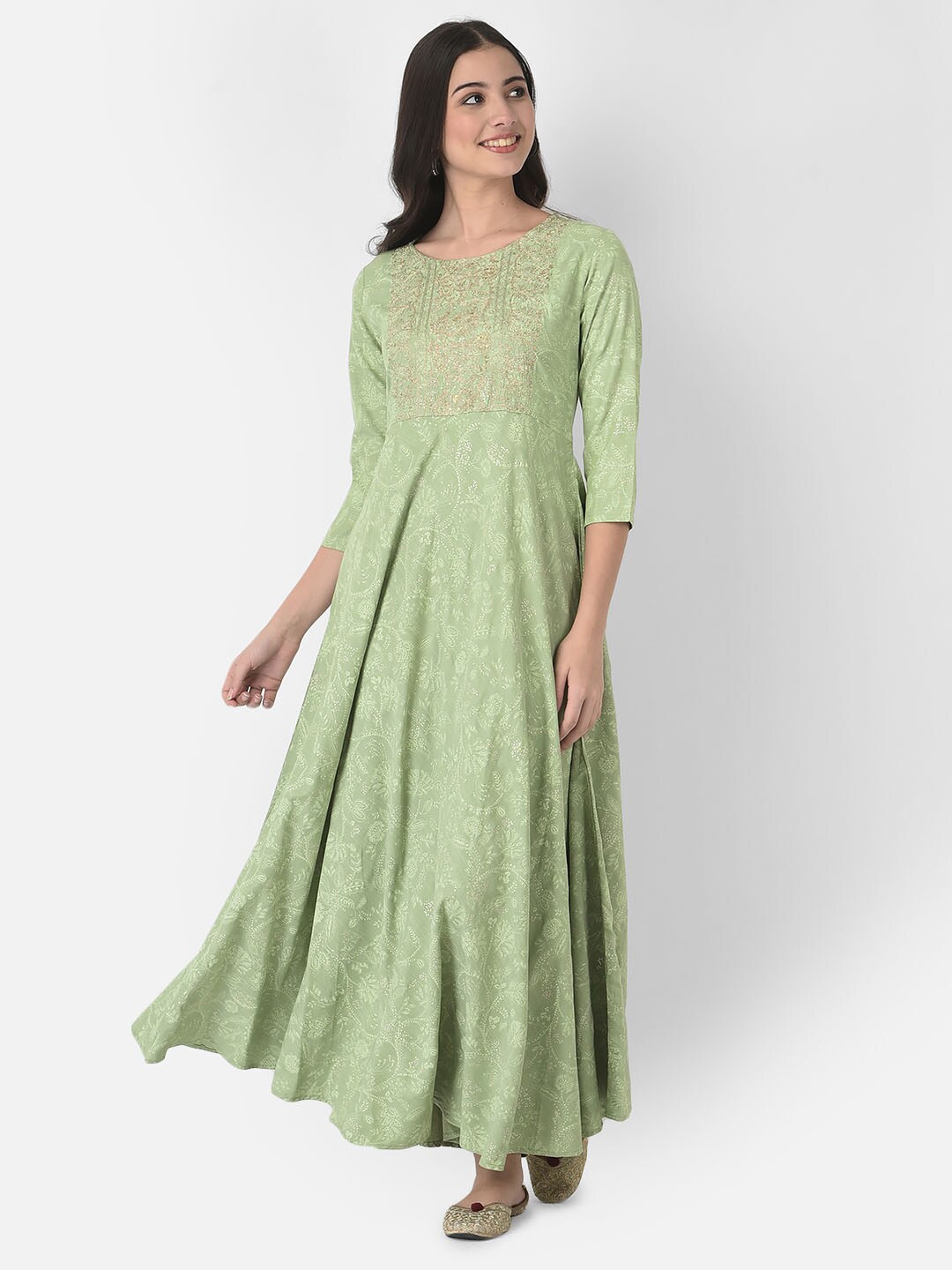

Span Ethnic Motifs Printed Anarkali Kurta, Green
