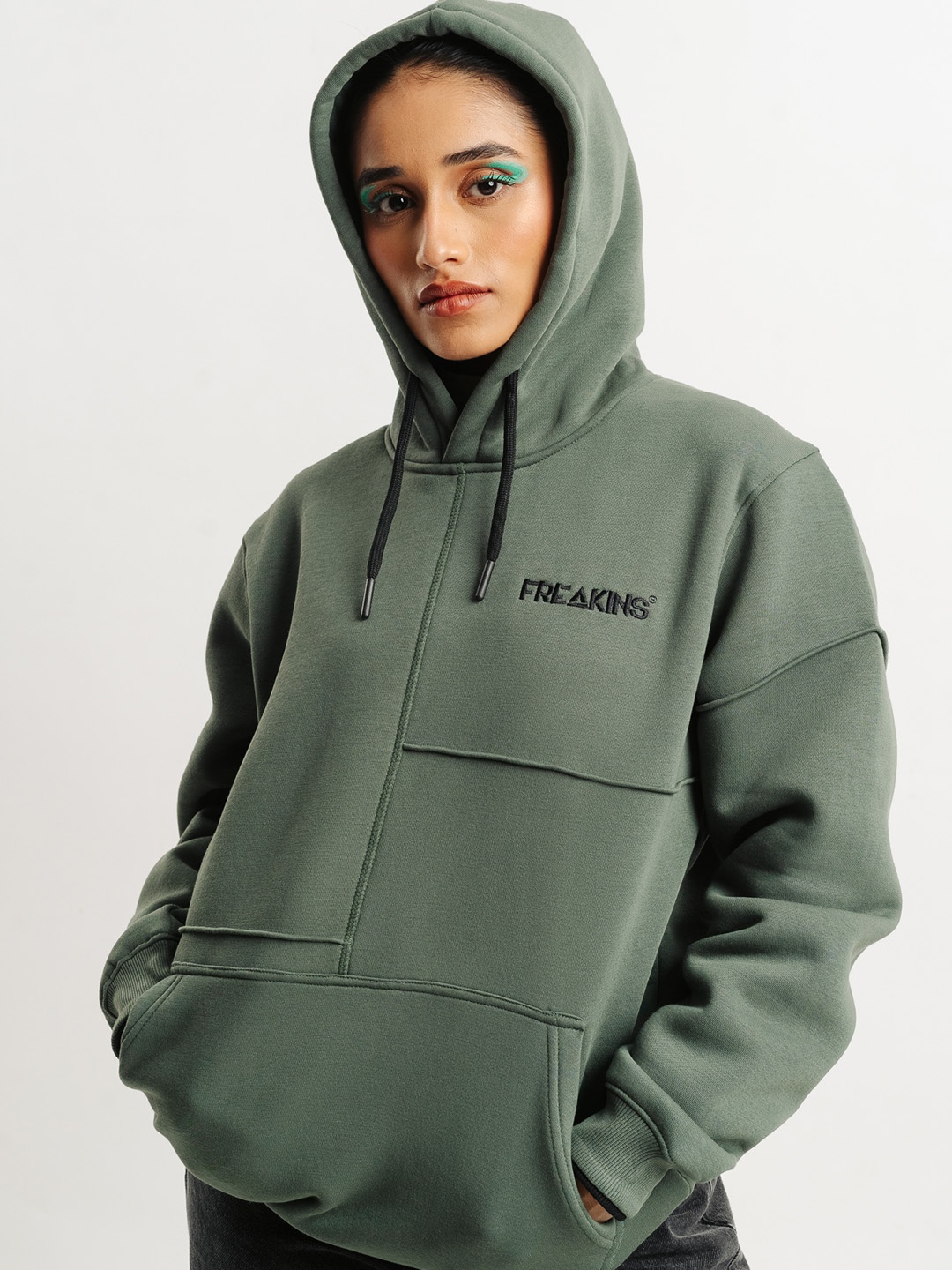 

FREAKINS Cotton PISTACHIO CUT & SEW HOODIE Sweatshirt, Olive