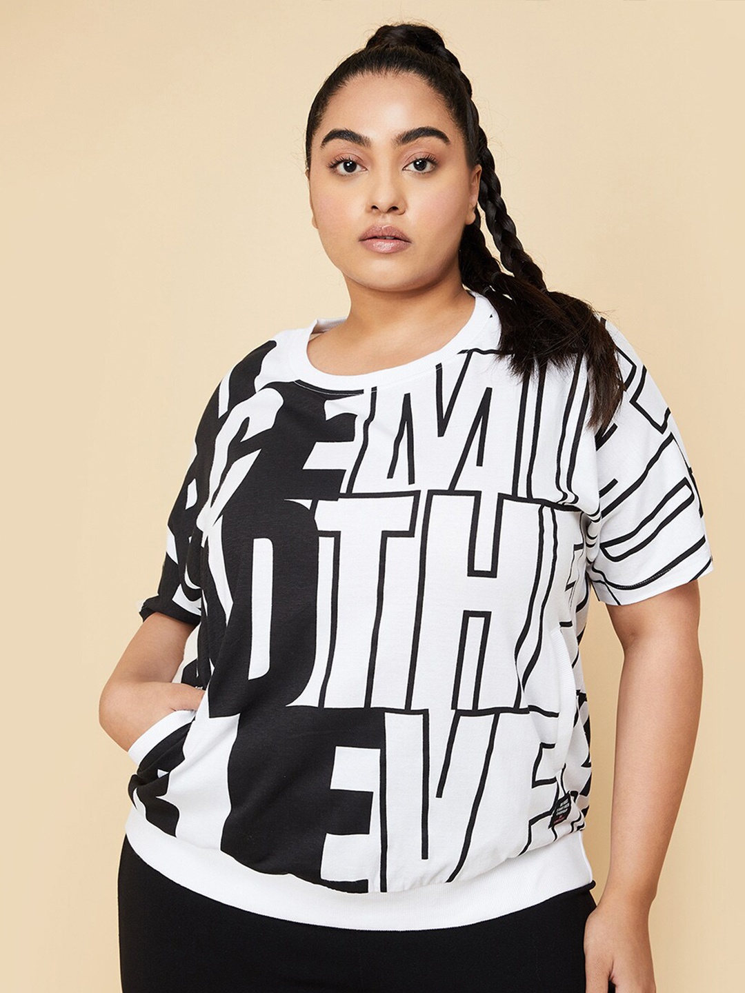 

max Plus Size Typographic Printed Cotton T-shirt, White