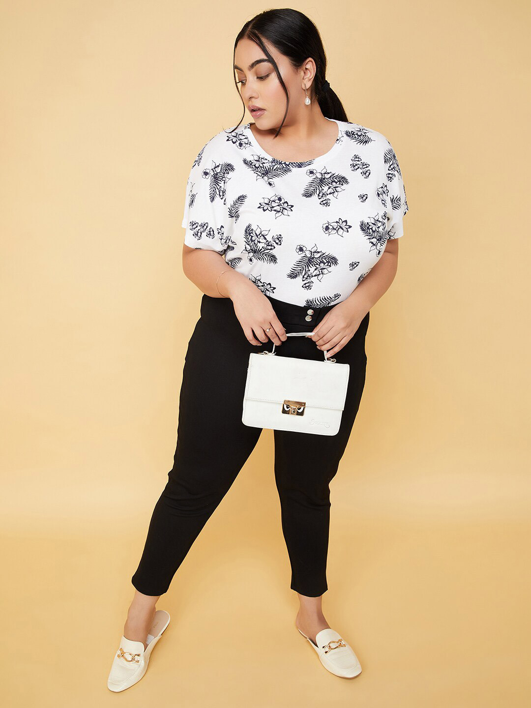 

max Plus Size Floral Printed Pure Cotton T-shirt, White