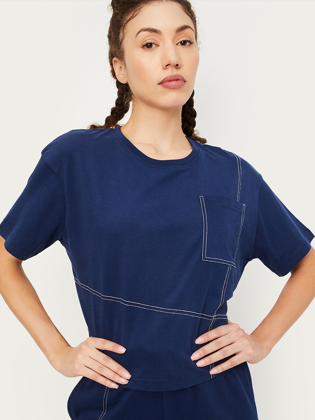 

max Short Sleeves Cotton Crop T-shirt, Navy blue