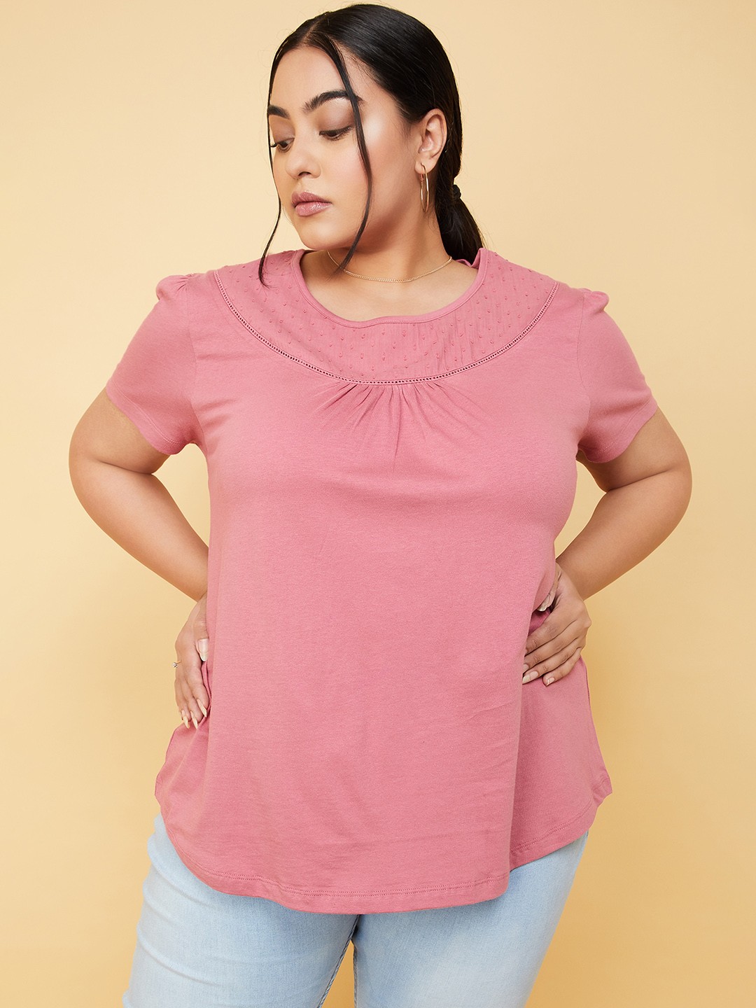 

max Plus Size Cotton Regular Fit T-shirt, Purple