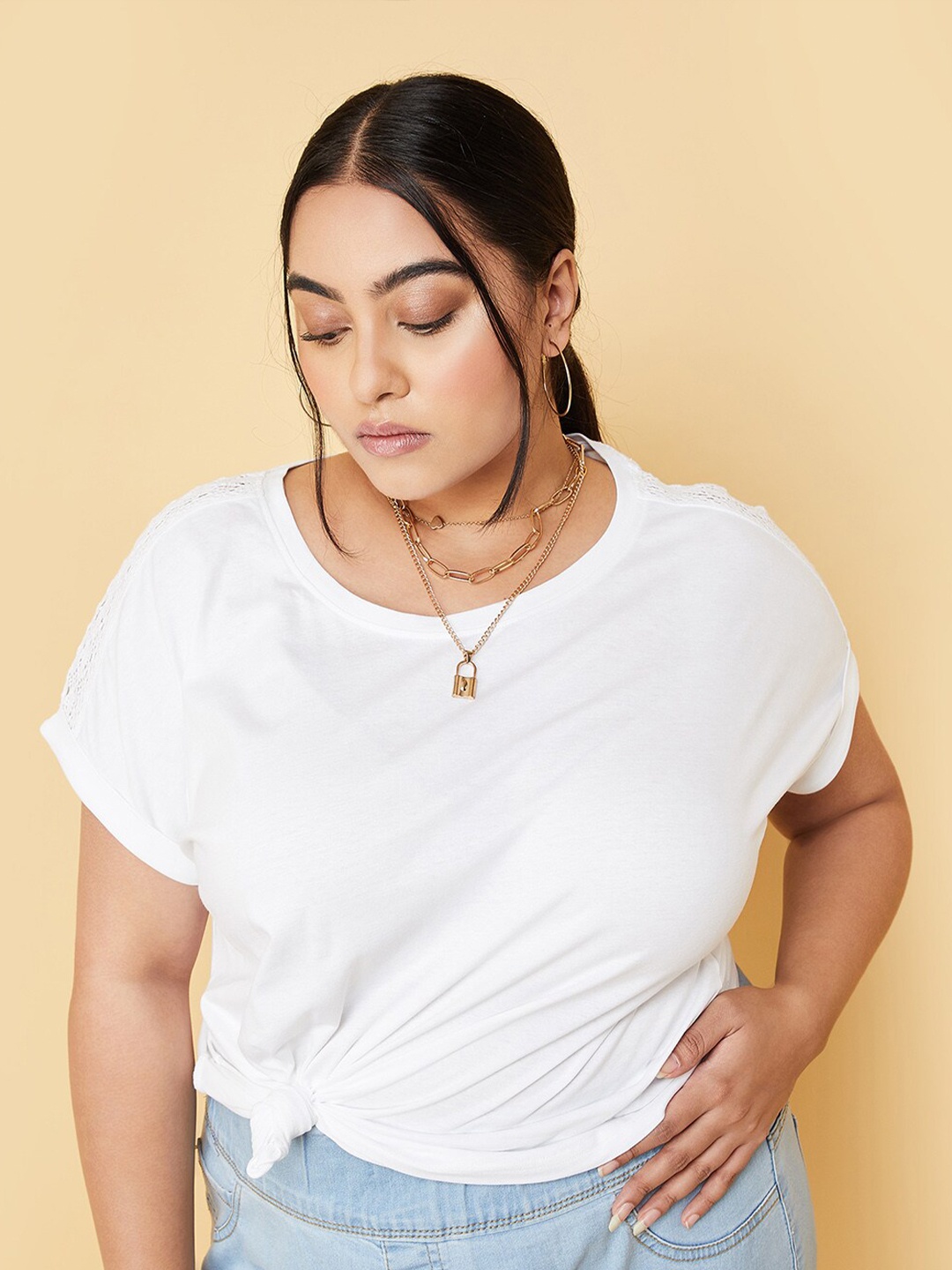 

max Plus Size Cotton Casual T-shirt, White