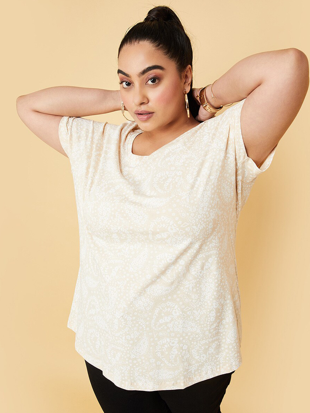 

max Plus Size Cotton Casual T-shirt, Beige