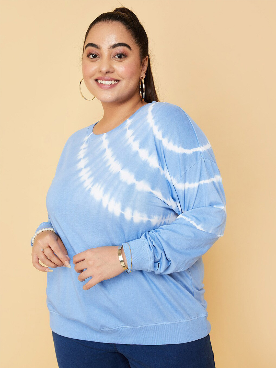 

max Plus Size Tie and Dyed Pure Cotton T-shirt, Blue