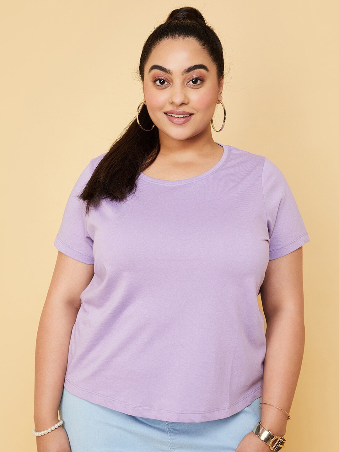 

max Plus Size Cotton Casual T-shirt, Purple