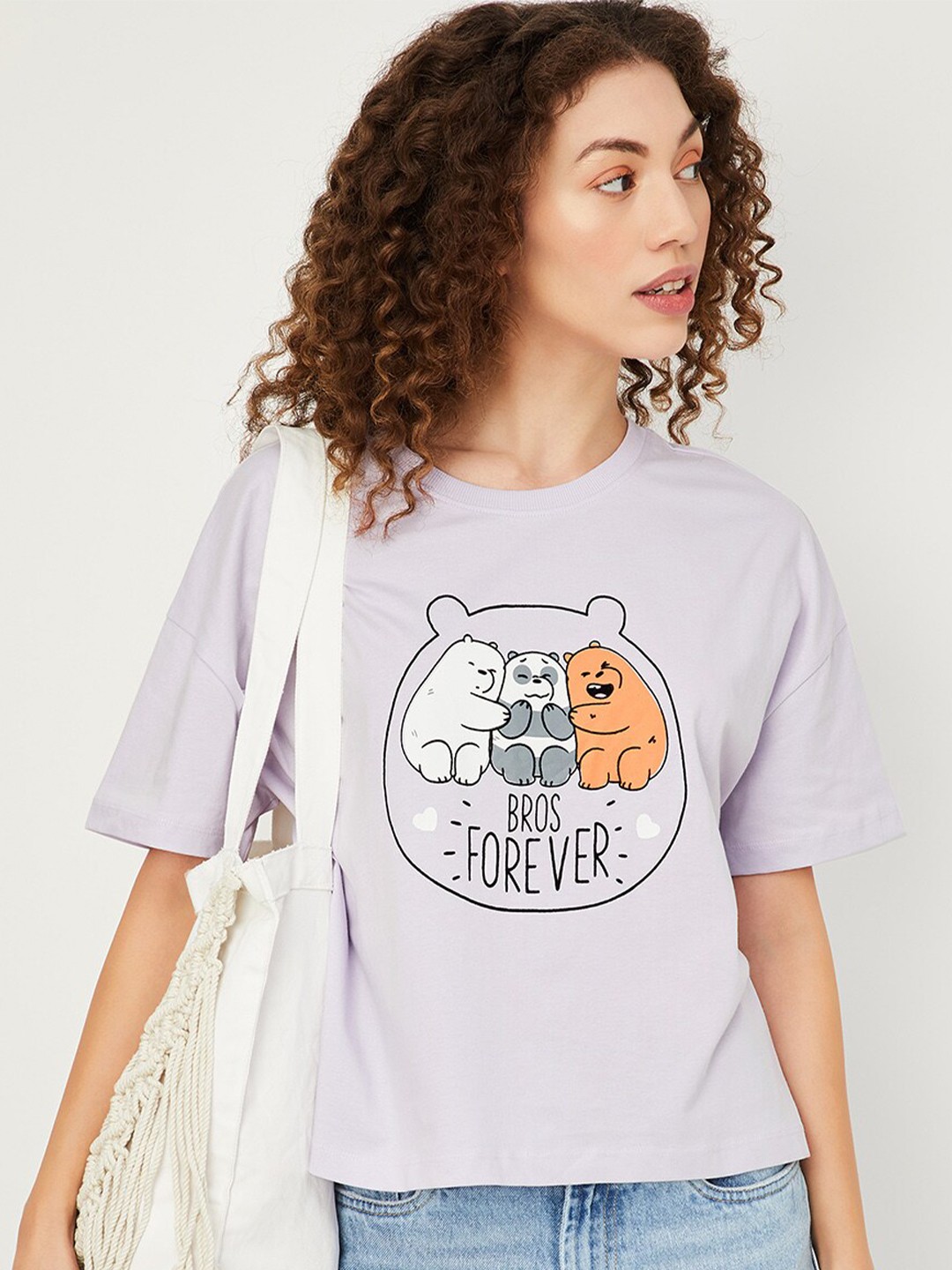 

max URB_N Women Printed Cotton Casual T-shirt, Purple