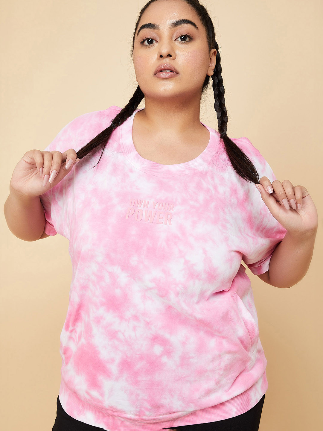 

max Plus Size Dyed Cotton T-shirt, Pink