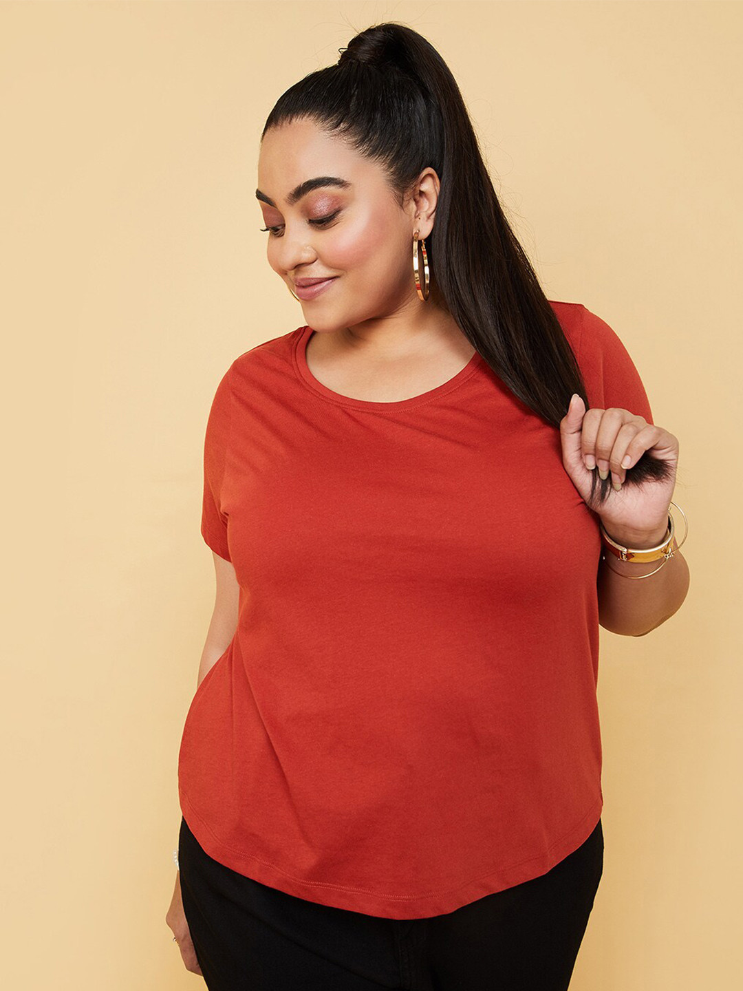 

max Plus Size Round Neck Casual T-shirt, Rust