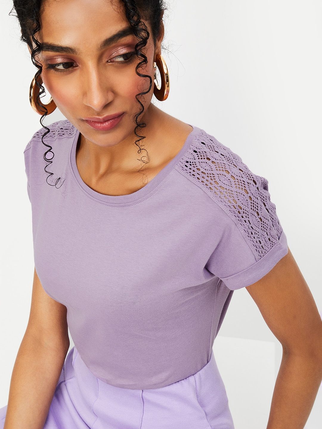 

max Round Neck Cotton Tops, Purple