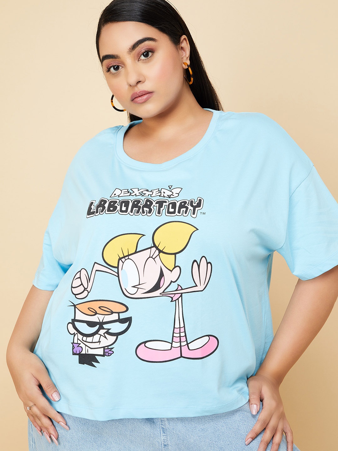 

max Plus Size Dexter Printed Cotton Regular Fit T-shirt, Blue