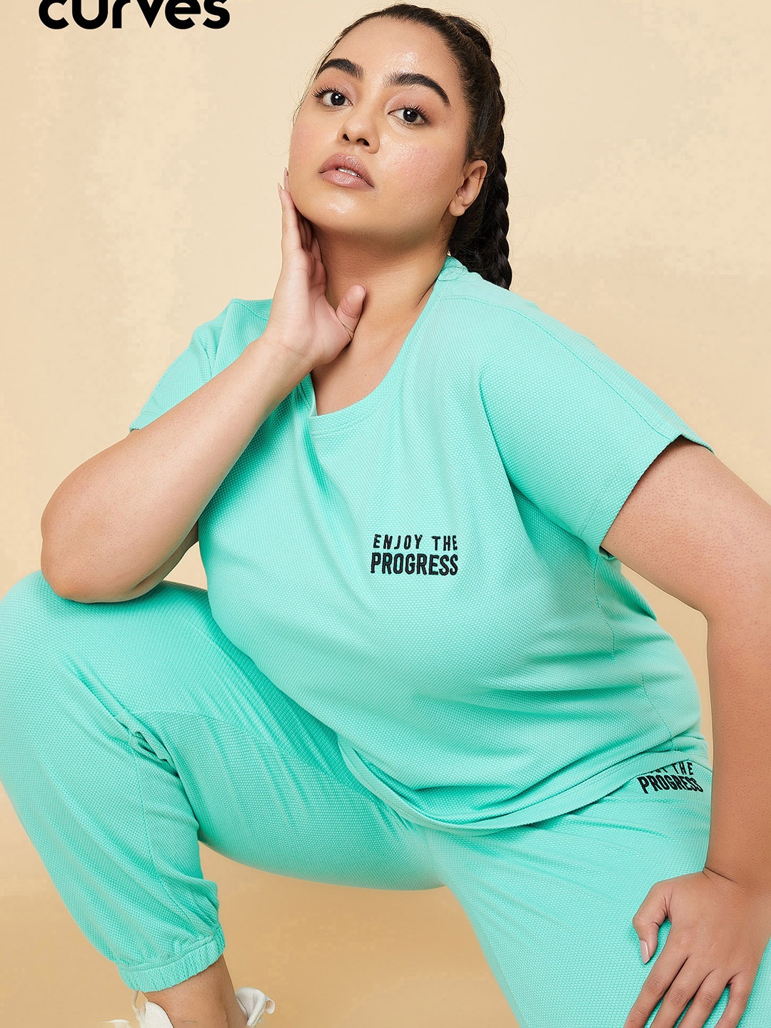 

max Plus Size Typography Printed Cotton T-Shirt, Green
