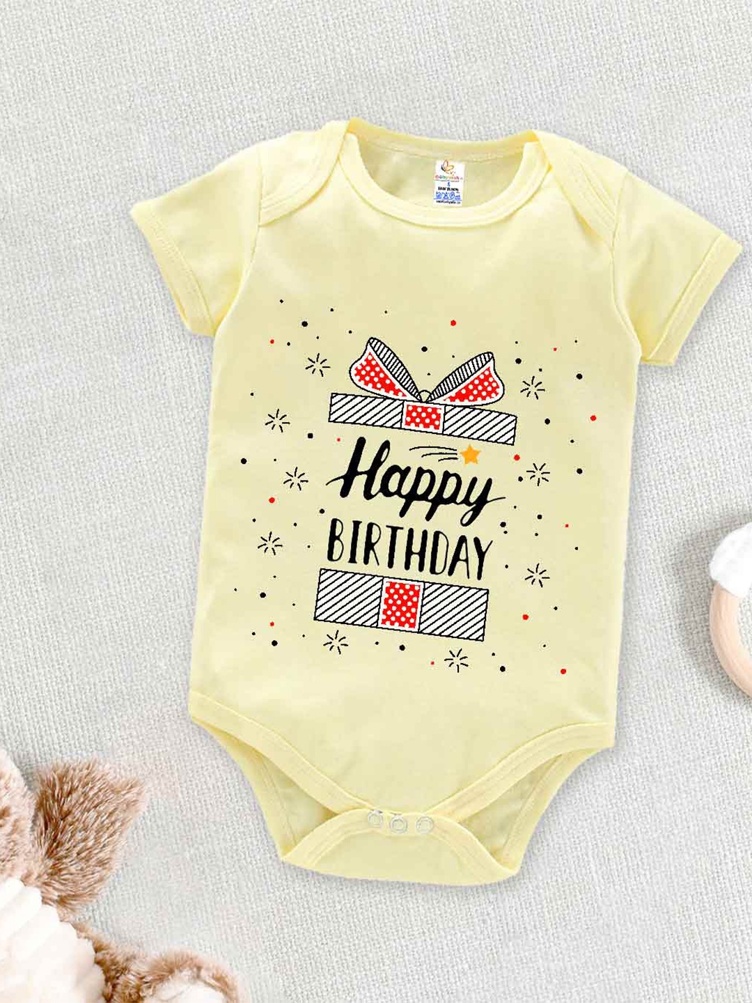 

Babywish Infants Happy Birthday Printed Cotton Bodysuit, Yellow