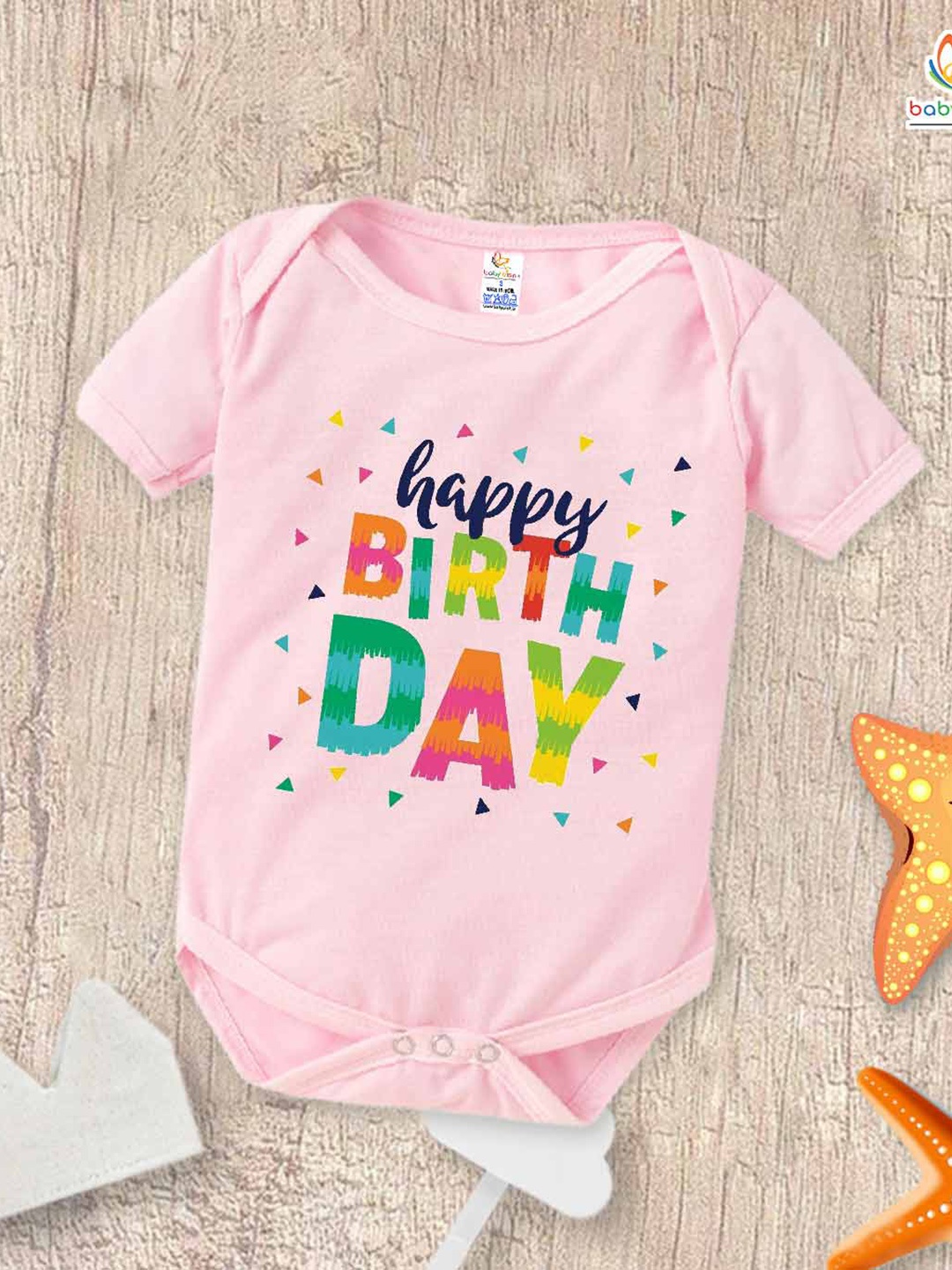 

Babywish Infants Happy Birthday Printed Cotton Bodysuit, Pink