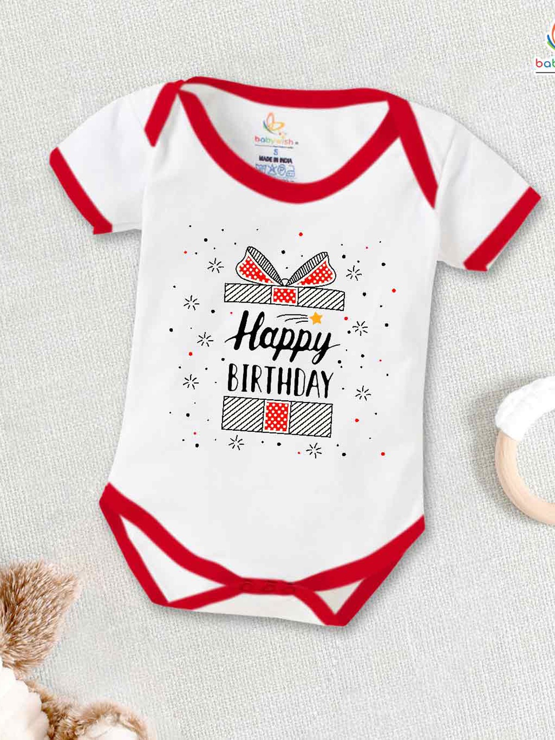 

Babywish Infants Happy Birthday Printed Cotton Bodysuit, Red