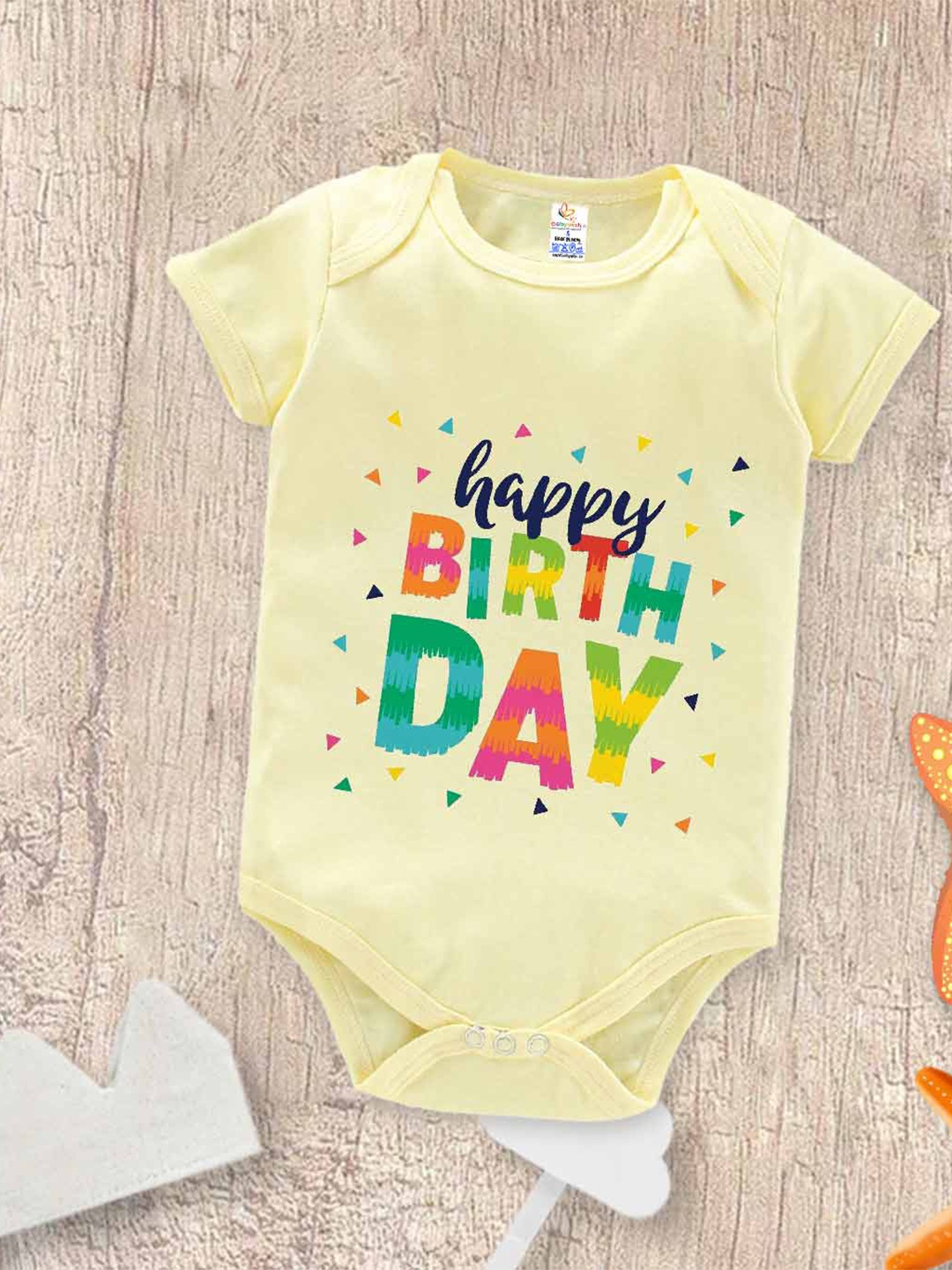 

Babywish Infants Happy Birthday Printed Cotton Bodysuit, Yellow