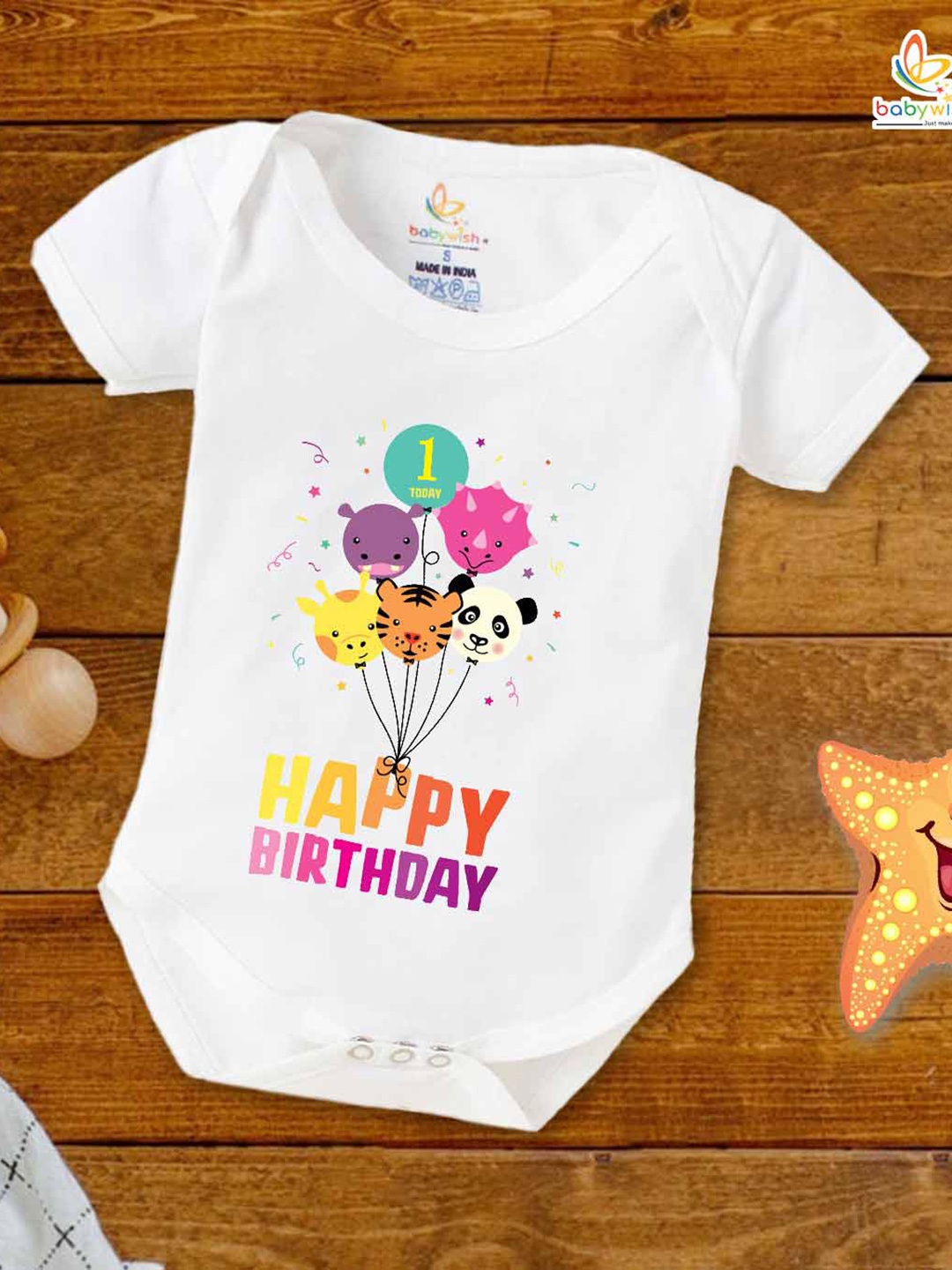 

Babywish Infants Happy Birthday Printed Cotton Bodysuit, White