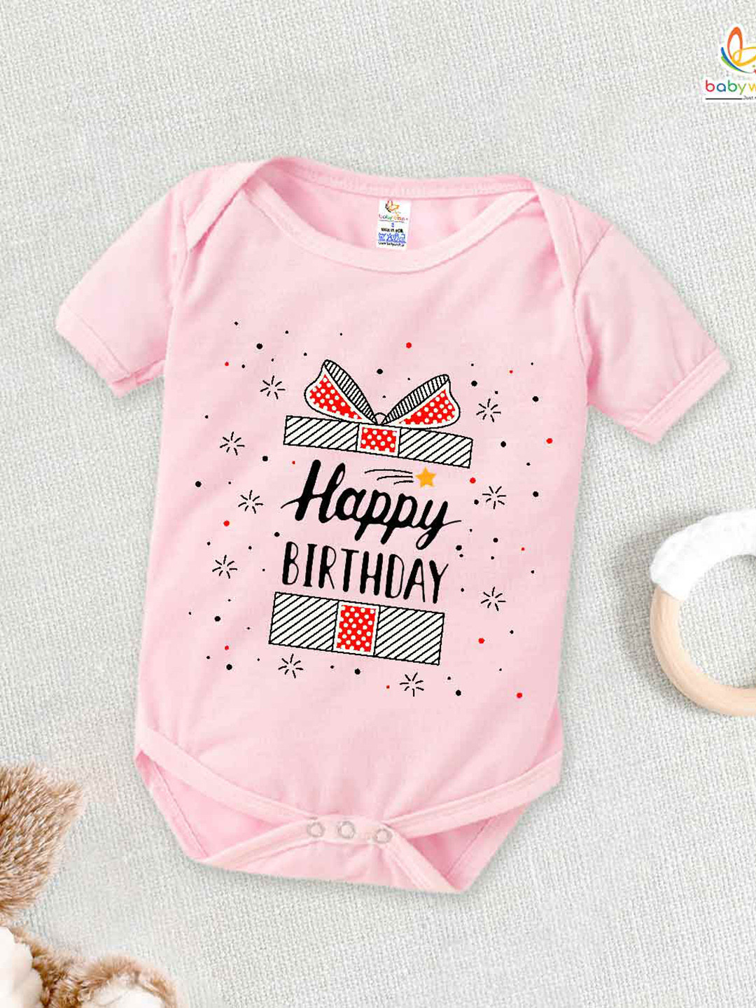 

Babywish Infants Happy Birthday Printed Cotton Bodysuit, Pink