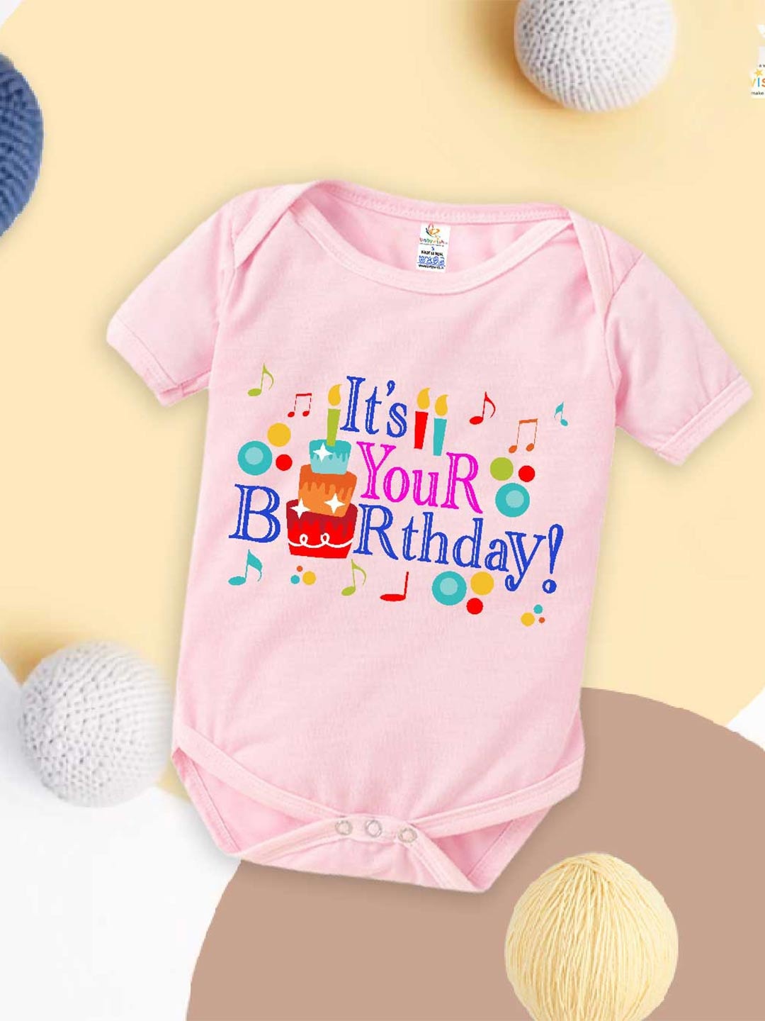 

Babywish Infants Happy Birthday Printed Cotton Bodysuit, Pink