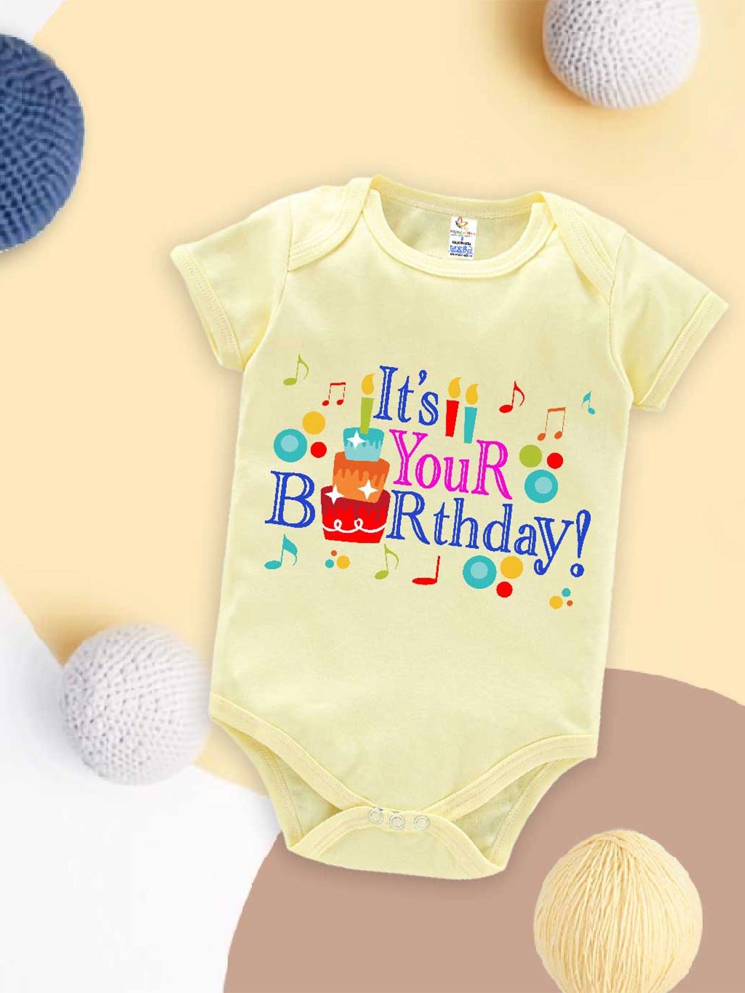 

Babywish Infants Happy Birthday Printed Cotton Bodysuit, Yellow