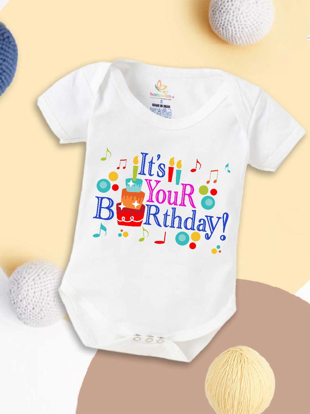 

Babywish Infants Happy Birthday Printed Cotton Bodysuit, White