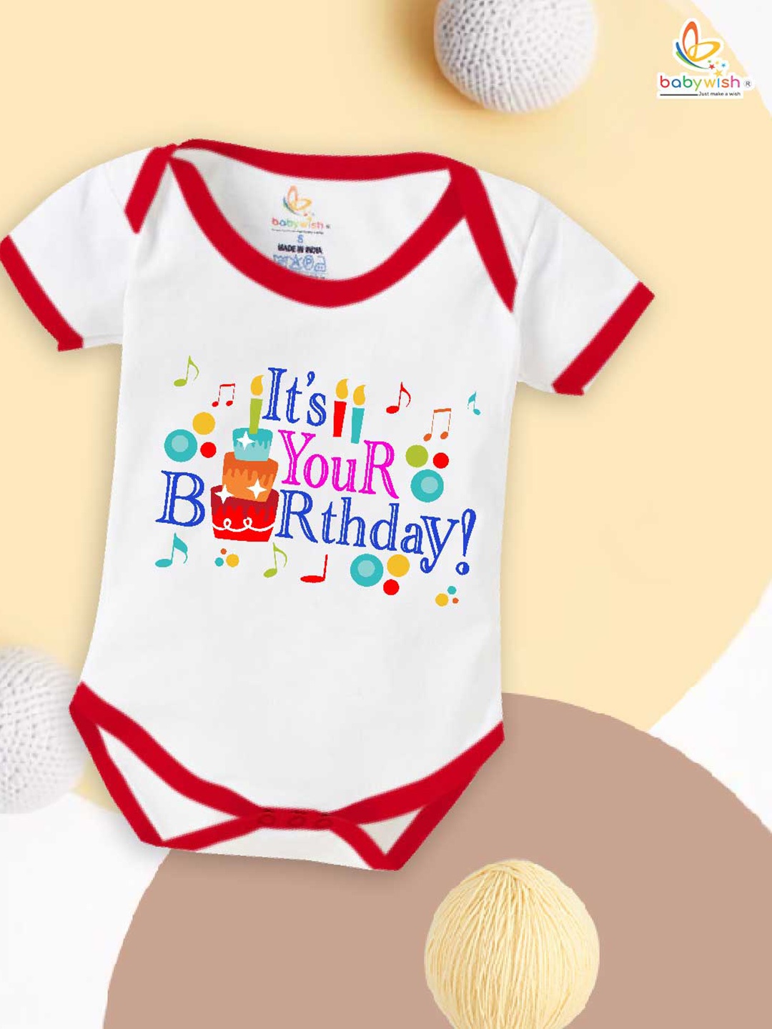 

Babywish Infants Printed Round Neck Short Sleeves Cotton Bodysuit, Red